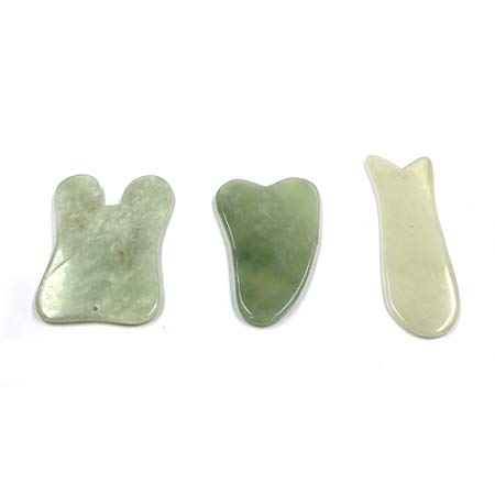 Wispun 3Pcs Gua Sha Treatment Massage Natural Jade Stone Gua Sha Scraping Massage Tool for Therapy Trigger Point Treatment on Face Back Arm