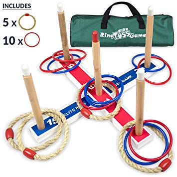 Elite Quoits and Garden Games for Kids - Fun Ring Toss Outdoor Games - Fun Toy for Boys - Compact Carry Bag Included.