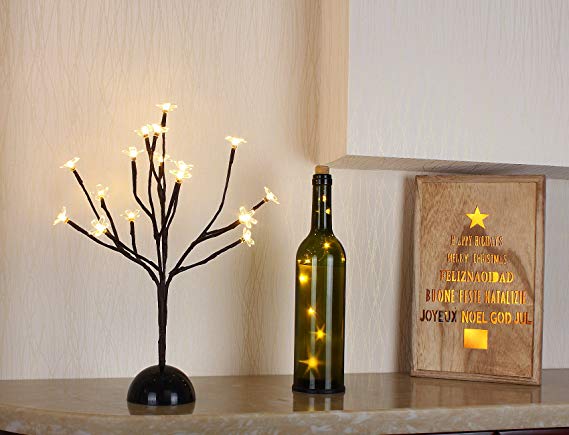 Bolylight LED Cherry Blossom Table Tree Lamp Night Light Centerpiece 14.56 inch 16L Great Decoration for Home/Christmas/Party/Festival/Wedding, Warm White