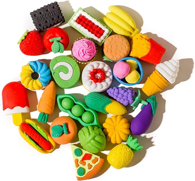 25 PCS Food Fruit Erasers Mini Puzzle Eraser Toys for Fun Games Prizes, Classroom Prizes, School Supplies