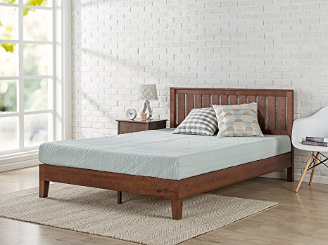 Zinus 12 Inch Deluxe Solid Wood Platform Bed with Headboard / No Box Spring Needed / Wood Slat Support / Antique Espresso Finish, Full