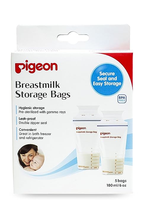 Pigeon Breast Milk Storage Bag,Secure Seal & easy Storage,Hygienic Breast Milk Storage,Leak Proof,Zipper Zeal Breast Milk Storage,White,5 pcs
