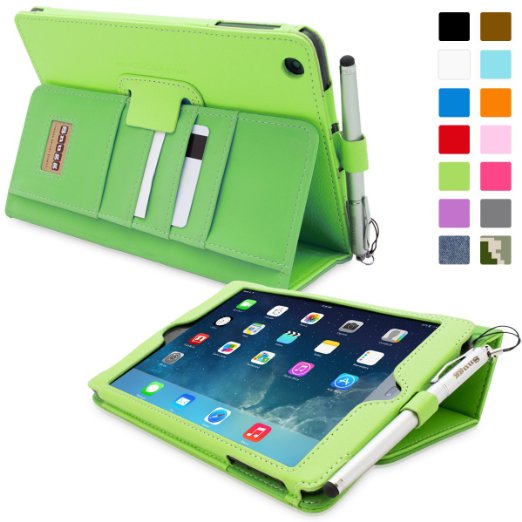 Snugg iPad Mini & Mini 2 Case - Smart Cover with Flip Stand & Lifetime Guarantee (Green Leather) for Apple iPad Mini & Mini 2 with Retina