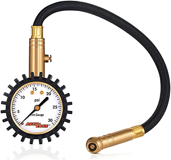 Accu-Gage RH30XA Low Pressure Tire Pressure Gauge with Protective Rubber Guard, Angled Swivel Chuck, 30 PSI