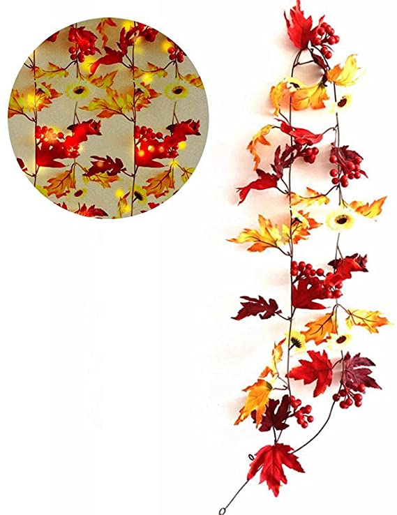 Fall Maple Leaf Garland Maple Leaves Fairy Lights 2 m Fall Garland Lights Waterproof Maple Leaf String Lights Battery Powered Lighted Garland for Thanksgiving Halloween Decor
