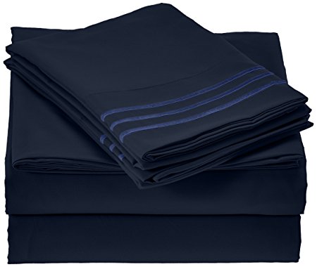 Elegant Comfort Luxury 4-Piece Bed Sheet Set Wrinkle,Fade and Stain Resistant 1500 Thread Count Egyptian Quality , Deep Pocket, 100 % HypoAllergenic, Queen Size , Navy Blue