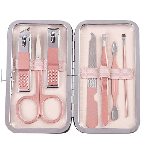 Manicure Set, Pedicure Kit, Nail Clippers, Professional Grooming Kit, Nail Tools with Luxurious Travel Case for Men and Women (7 In 1 Rose Gold)