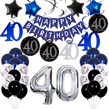 40th Birthday Decorations for Men Women- Blue Birthday Party Decorations for Women Party Supplies with HAPPY BIRTHDAY Banner Balloons for Birthday Party Decor - 40th Bday Decorations for Men