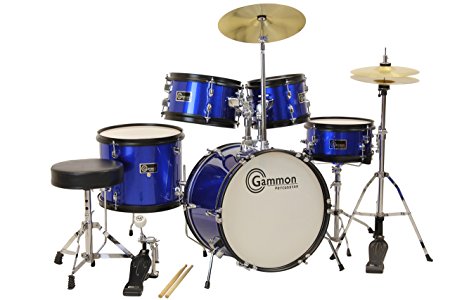Gammon 5-Piece Junior Starter Drum Set Metallic Blue Kit with Cymbals Stands Sticks Throne