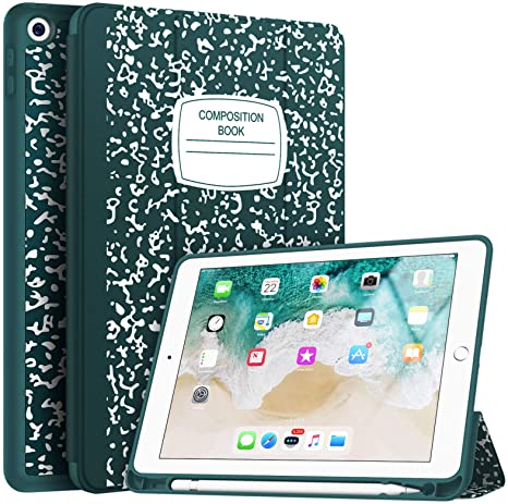 Soke iPad 9.7 2018/2017 Case with Pencil Holder, Trifold Stand with Shockproof Soft TPU Back Cover and Auto Sleep/Wake Function for iPad 9.7 inch 5th/6th Generation,Book Teal