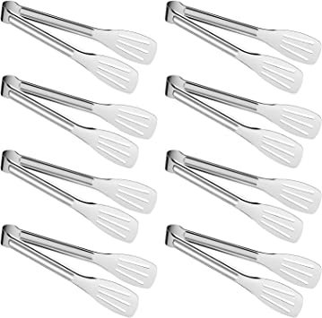 Homgaty 8 Pack Kitchen Tongs Buffet Tongs Stainless Steel Small Serving Tongs 7-Inch for Food, Salads, Grilling, Buffets & Kitchen, Safe Design with Smooth Edges