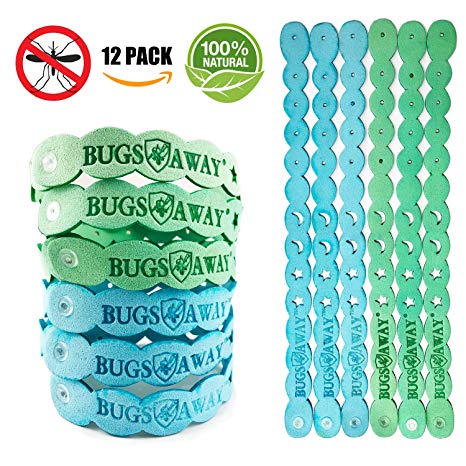 fuliconn Mosquito Repellent Bracelet For Kids & Adults, 100% All Natural & Deet-Free Band, 12 PACK, Keeps Insects & Bugs Away