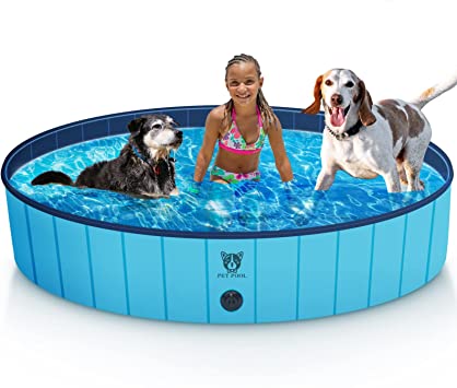 Timoo Foldable Dog Pool for Large Dogs 47 Inches Slip-Resistant Pet Pool Bathing Tub PVC Wading Pool, Collapsible Dog Swimming Pool for Outdoor & Indoor, Blue