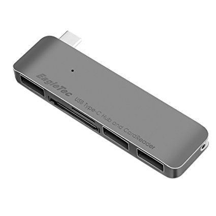 EagleTec Premium Aluminium CNC machined USB Type C Hub   Card reader with 3 x USB 3.0, 5gbps SuperSpeed ports, SD Card, Micro SD Card Reader for 2015 Apple Macbook 12", ChromeBook Pixel (unibody aluminium, Space Grey)