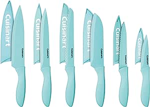 Cuisinart 12-Piece Kitchen Knife Set, Advantage Color Collection with Blade Guards, (Aqua)