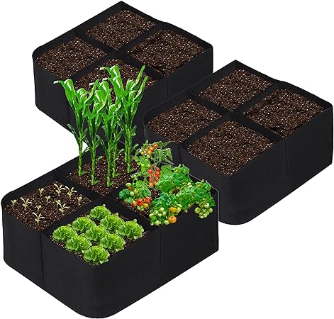 CJGQ Fabric Raised Garden Beds Outdoor, 3Pack 2X2 Ft 4 Grids Plant Grow Bags, Breathable Vegetables Planter Raised Bed for Growing Potatoes Flowers, Square Plant Growing Container Bags for Outdoor