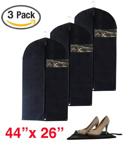 Pack of 3 Breathable Garment Bags with Shoe Bag - 44 Inch Suit Cover Bags Clothes Bag for Travel (3, 44" x 26")