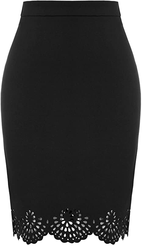 GRACE KARIN Women's High Waisted Scallops Hem Knee Length Back Zipper Pencil Skirt