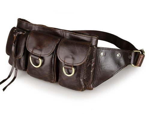 Tom Clovers Women's Men's Leather Waist Pack Fanny Bag Hip Purse Brown