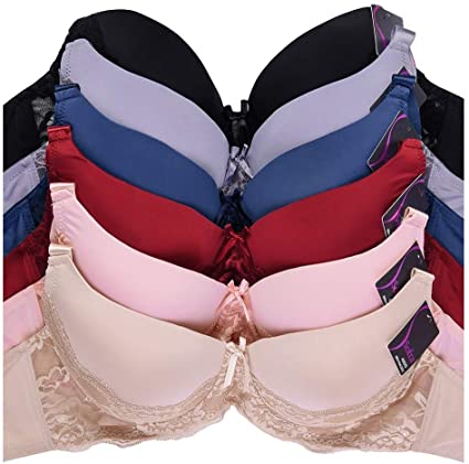 MaMia Women's Full Cup Push Up Lace Bras (Pack of 6)