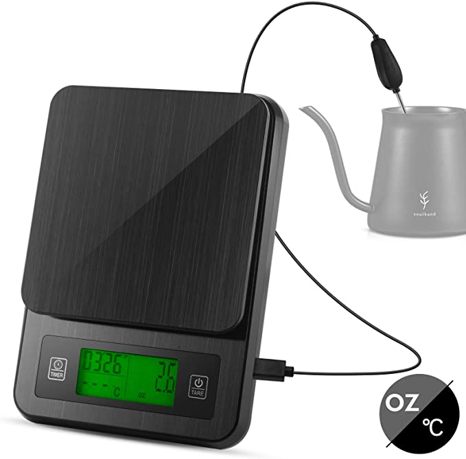Digital Coffee Scale with Timer,High Precision Multifunctional Kitchen Scale,Portable USB Charging with Smart Probe Electronic Weighing,Countdown Temperature Measurement Wire Drawing