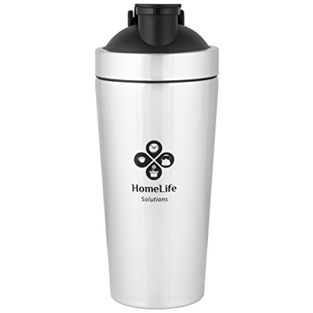 HomeLife Solutions Stainless Steel Shaker Travel Mug 24oz capacity. Perfect for protein shakes, smoothies, or water. With a built in agitator