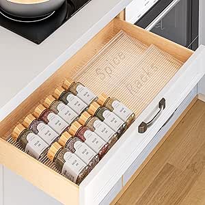 Spice Drawer Organizer, 2 Tier- 2 Pack Clear Acrylic Drawer Seasoning Organizer, Expandable From 11'' to 22'' Kitchen Spice Rack Organizers and Storage for Drawer (Jars not included)