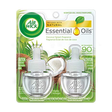 Air Wick plug in Scented Oil 2 Refills, Coconut Splash, (2x0.67oz), Essential Oils, Air Freshener