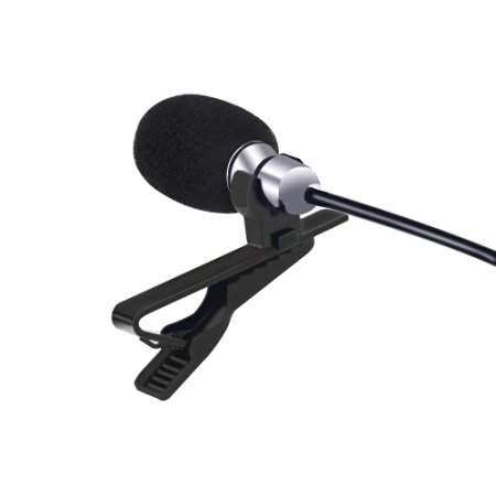 Lavalier Microphone, Rockrok Lapel Clip-on Mic, Omnidirectional Condenser Microphones for Iphone, Ipod, Android Tablet Smartphone, Youtube Interview, 1.6m Cord, 3.5mm TRRS Female to Male Adapter Offered