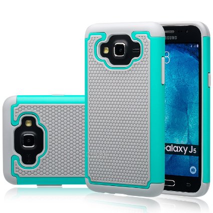 Galaxy J5 Case GOOQ Solid Shockproof Silicone  Hard Case Cover Stylish Design Dual layer Protection Defender Anti-scratch Anti-slip Hard Slim Case Cover for Samsung Galaxy J5GrayTurquoise