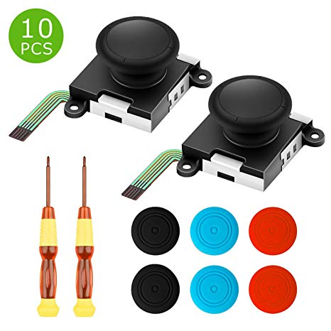 2-PACK 3D Analog ThumbStick Left Right L/R Joystick Replacement For NS Controller Nintendo Switch Joycon Repair tool kit bundle with Tri-Wing & Cross Screwdriver   6 Thumbstick Caps