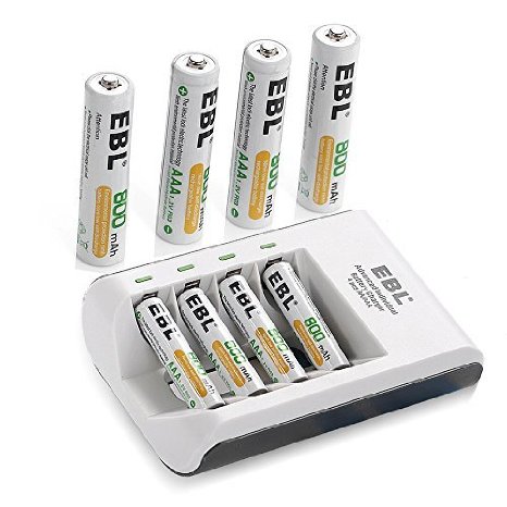 EBL 8 Packs AAA 800mAh Rechargeable Battery with 4 Slot Individual AA AAA Rechargeable Battery Rapid Charger