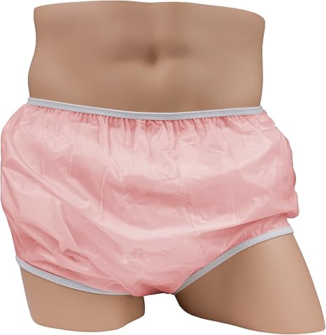 LeakMaster Adult Pull-On Vinyl Plastic Pants - Soft, Quiet and Form Fitting Incontinence Waterproof Diaper Covers for Adults - Pink, Medium Fits 32-36 Inch Waist