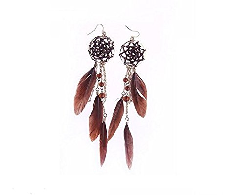 bestwishes2u New Fashion feather dreamcatcher Drop Earrings For Women Jewelry