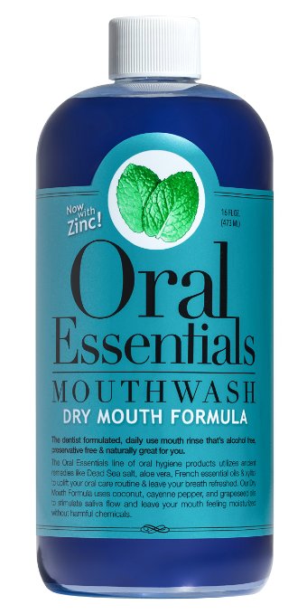 Oral Essentials Dry Mouth Mouthwash 16 Oz. Dentist Recommended Moisturizes & lubricates without harsh or toxic chemicals using Coconut, Grape Seed, and Cayenne Pepper Oils Less Dry Mouth in 2 weeks