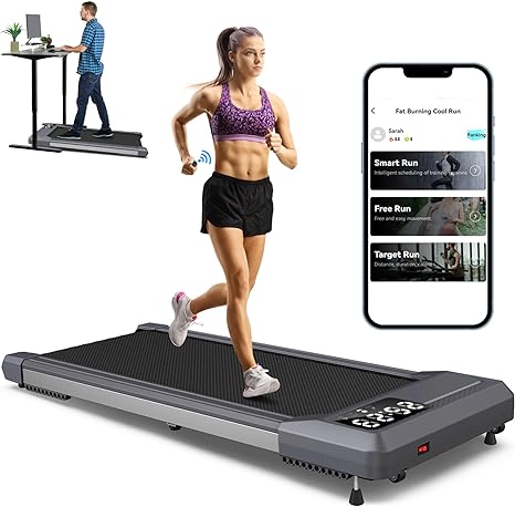 Under Desk Walking Pad Treadmill with Incline, Smart Standing Desk Treadmill Works with ZWIFT KINOMAP WELLFIT Apps, Portable Treadmill 300 LBS Capacity, Running Machine for Home,Office, Small Spaces