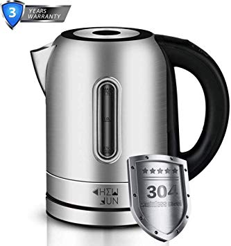 1500W Automatic Electric Kettle(BPA-Free)with Temperature Controls, 304 Stainless Steel 1.7 Liter Cordless Fast Boil Tea Kettle with OTTER Thermostat Tech, Auto Shut-Off and Boil Dry Protection, Easy to Clean by CHEW FUN