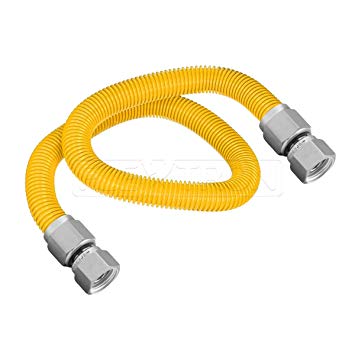 Flextron FTGC-YC38-72H 72 Inch Flexible Epoxy Coated Gas Dryer Connector with 1/2 Inch Outer Diameter & 3/8 Inch FIP x 3/8 Inch FIP Fitting, Yellow/Stainless Steel, Excellent Corrosion Resistance