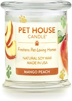 One Fur All - 100% Natural Soy Wax Candle, 20 Fragrances - Pet Odor Eliminator, Up to 60 Hours Burn Time, Non-Toxic, Eco-Friendly Reusable Glass Jar Scented Candles – Pet House Candle, Mango Peach