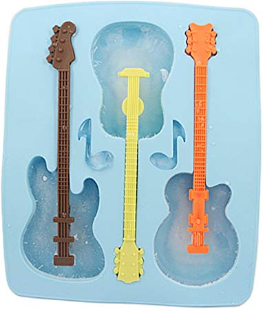 HDE Guitar Shaped Music Party Silicone Jello Chocolate Mold Ice Cube Tray with 3 Neck Drink Stirrers