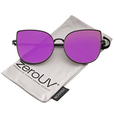 zeroUV - Oversize Slim Metal Frame Colored Mirror Flat Lens Cat Eye Sunglasses 58mm