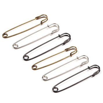 KLOUD City ®6 Pcs 4 Inch Heavy Duty Giant Safety Pins for Blankets, Skirts, Kilts, Knitted Fabric ,Crafts (2silver&2black & 2bronze)