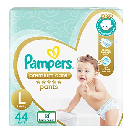 Pampers Premium Care Pants, Large size baby Diapers, (L) 44 Count Softest ever Pampers Pants,