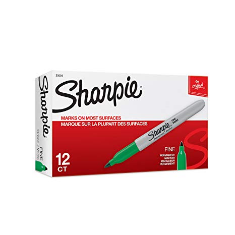 Sharpie 30004 Permanent Marker, Versatile Fine Point, Permanent Ink Marks on Many Materials, Fading and Water Resistant, Green, Pack of 12