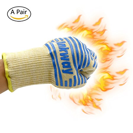 Ankway BBQ Grill Gloves - Thick Insulated Oven Mitts for Grilling, Cooking, Baking (Blue)