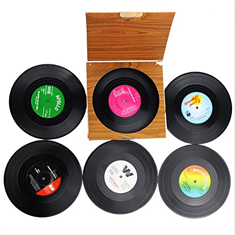 6 PCS Retro CD Record Vinyl Coasters for Coffee
