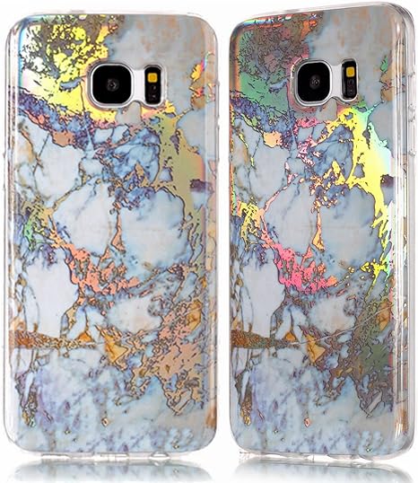 Galaxy S7 Edge Case,3D Shiny Marble Glitter Ultra Thin Slim Back Skin Full Body Protective Soft TPU Rubber Bumper Case Phone Cover for Samsung Galaxy S7 Edge-Gold