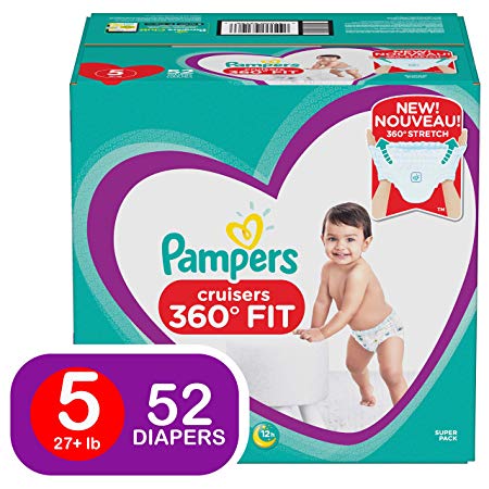 Pampers Diapers Size 5 - Cruisers 360˚ Fit Disposable Baby Diapers with Stretchy Waistband, 52 Count Super Pack