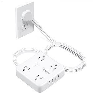 TROND Flat Plug Power Bar Surge Protector, 4 Widely Spaced Outlets 4 USB Ports (2 USB C), 5ft Ultra-Thin Extension Cord Indoor, Desk Power Strip, Wall Mount for Home Office Dorm Room Essentials, White