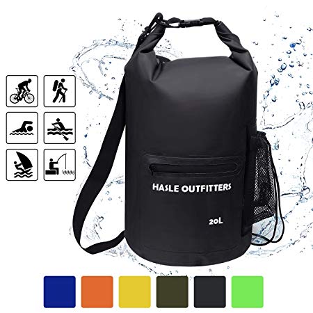HASLE OUTFITTERS Waterproof Dry Bag-10L/20L/30L Roll Top Compression Sack with shoulder straps and Front Zippered Pocket Keeps Gear Dry for Boating, Camping, Kayaking, Fishing,Swimming and Hiking
